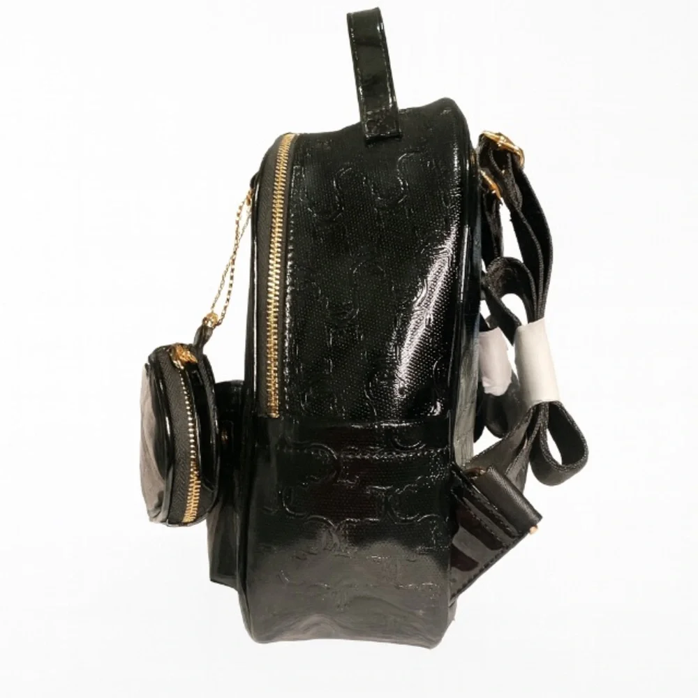 Juicy Couture™ Black Patent Mini Backpack with Logo Straps & Coin Pouch